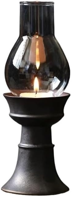 Candleholders Ceramic Candle Holder with Glass Lampshade Retro Home Aromatherapy Decorative Ornaments(Red)