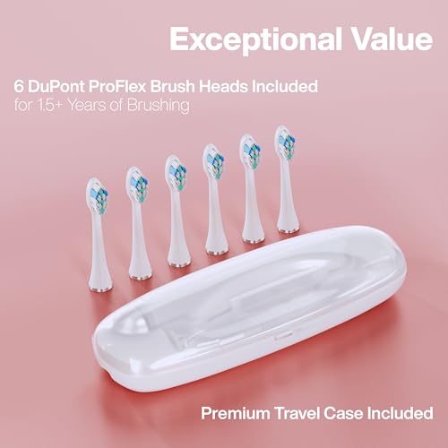 Image of Aquasonic Vibe Series PRO - Ultra-Whitening Electric Toothbrush - 5 Modes & Smart Timers - Premium Travel Case & 6 Proflex Brush Heads - ADA Accepted Toothbrush (Rose Gold)