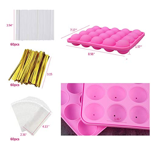 Akingshop 20 Cavity Silicone Cake Pop Mold Set - Lollipop Mold With 60Pcs Cake Pop Sticks, Candy Treat Bags, Gold Twist Ties, Great For Lollipop, Hard Candy, Cake Pop And Chocolate #TOP5