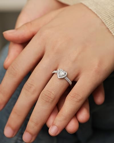 AGVANA 'Eternal Heartbeat' 0.5-1.3 Ct. Tw. Lab Grown Diamond Halo Heart Engagement Ring in Sterling Silver (0.3-1 Carat Main Stone) Promise Anniversary Wedding Ring for Women (D-E Color, VS Clarity)2