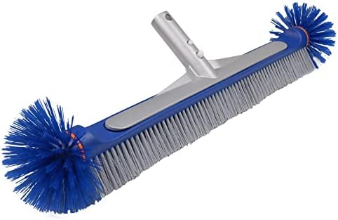 Poolvio Professional 17.5" Floor & Wall Pool Cleaning Brush with Durable Around Nylon Bristles, EZ Clip Aluminum Handle- Easily Sweep from Walls, Floors, Steps