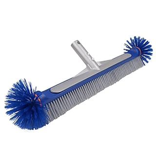 Poolvio Professional 17.5" Floor & Wall Pool Cleaning Brush with Tough Around Nylon Bristles, EZ Clip Aluminum Handle- Easily Sweep from Walls, Floors, Steps