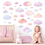 DECOWALL DS4-8094 Pastel Cloud Wall Stickers – Watercolor Sky Decals for Kids’ Room, Nursery & Playroom – Removable & Repositionable Wall Art – 64.8 × 55.7 cm / 25.5 × 21.9 in