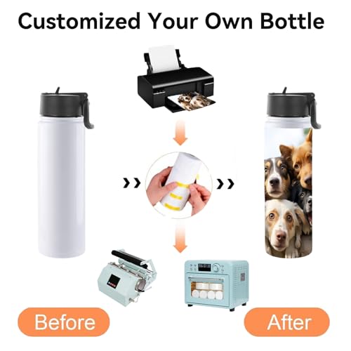 Image of Volhoply Sublimation Insulated Water Bottles Blank Bulk 8 Pack, 22 oz Stainless Steel Sports Bottle with Straw, Double Walled Vacuum Metal Water Flask with Wide Mouth(Sublimation,8 Set)