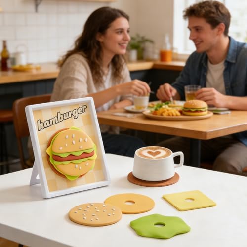 Komik Bardak Altlığı | Kaymaz Silikon Mutfak Dekoru, Hamburger Tasarımlı - Havalı Mıknatıslı Tabanlı Bardak Altlığı | Kahve Bar, Ev, Ofis, Oturma Odası Dekorasyonu, Erkek Kadın Hediyesi - Görsel 2