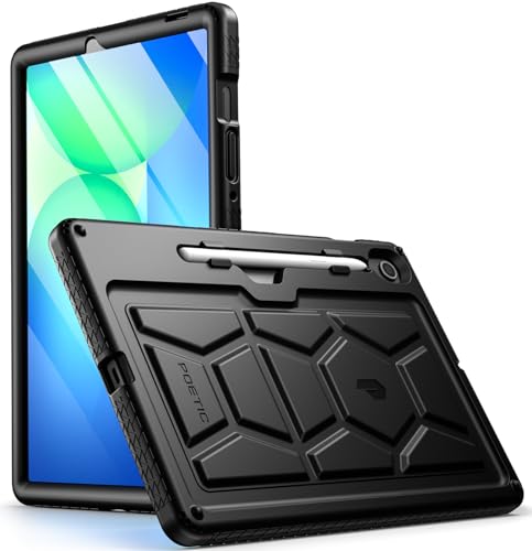 Poetic TurtleSkin Series etui do Samsung Galaxy Tab S9 FE (wersja 2023), 27.7 cm, z uchwytem na rysik S, wytrzymałe, odporne na wstrząsy, przyjazne dla dzieci, ochronne, silikonowe etui, czarne