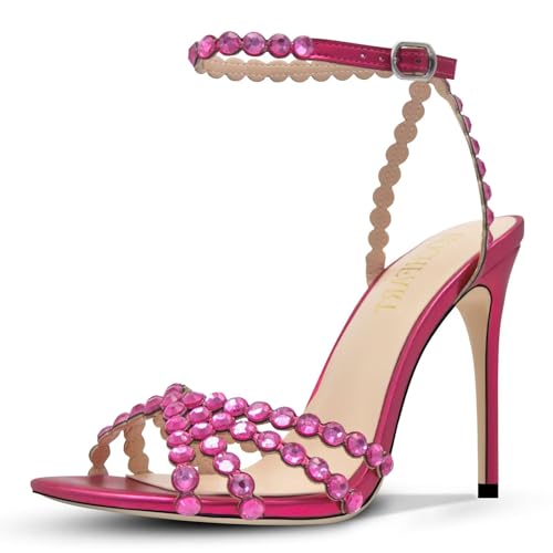 Image of HOCHFART Women's Rhinestone Stiletto High Heels Buckle Strappy Heeled Sandals Round Toe Sexy Dressy Pumps Shoes