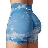 YEOREO Scrunch Butt Jada Shorts Tie Dye Seamless Gym Athletic Biker Screen Print 3.6' Shorts Blue M