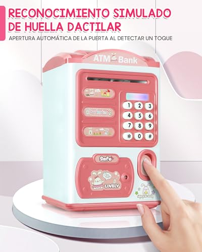 Kids Electronic Piggy Bank, Password Piggy Bank,Auto Scrolling Safe with fingerprint recognition and password protection, Great and Practical Birthday Gift for Boys and Girls (Light-Pink)
