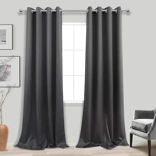 Image of Dark Gray Grommet Curtains for Living Room 52 by 108 inches Long