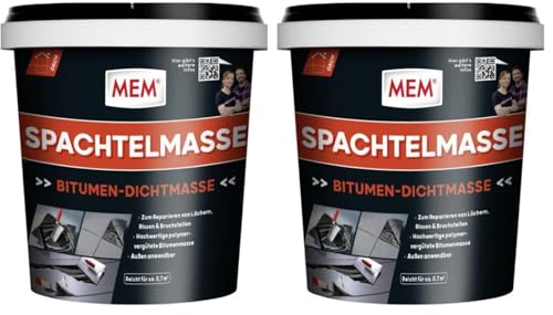 MEM Bitumen Spachtelmasse, Für Löcher, Risse und Bruchstellen, Polymervergütet, Gebrauchsfertig, Einfach zu verarbeiten, Lösemittelfrei, 1 kg, Schwarz (Packung mit 2)