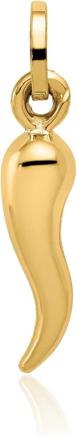 IceCarats 14K Yellow Gold Medium Cornicello Italian Horn Pendant Necklace 20mm 3/4 inch 3d Sculpted, Lightweight, Polished For Her