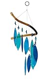 Länge: ca. 36 cm. Importeur Trends - Claus Lehmann Glas-Windspiel, 10 Blätter, blau-türkis