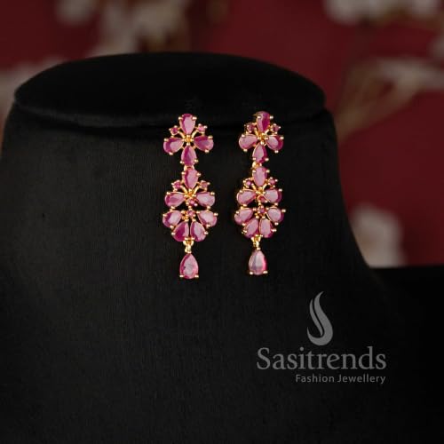 Image of Sasitrends Micro Gold Plated American Diamond Ruby stone Studded Jewellery Set