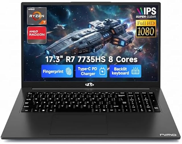 NIMO 17.3" Light Gaming Laptop, AMD Ryzen 7 7735HS, 16GB DDR5 512GB RAM