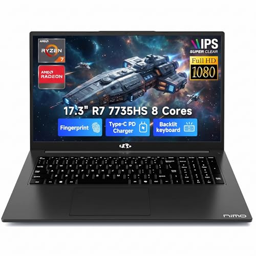 NIMO 17.3" Gaming Laptop, AMD Ryzen 7 7735HS (8 Cores, up to 4.75GHz), 32GB DDR5 RAM, 1TB SSD, Radeon 680M, IPS FHD, 180° View, Wi-Fi 6E, 100W Type-C, Windows 11, Backlit Keyboard Computer