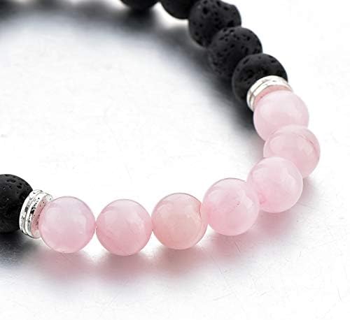 Miniatura 4 de Pulsera con cuentas de piedra de lava y cristales de cuarzo rosa, difusor de aceite esencial para hombres y mujeres, aromaterapia, ideal para