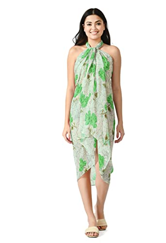 SOURBH Women's Georgette Bandhej/Bandhani Prints Beach Wear Swimsuit Cover up Wrap Sarong (One Size)