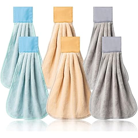 R HORSE 6Pcs Kitchen Hanging Towel Set Hand Hanging Towels with Hanging Loop Absorbent Coral Fleece Bathroom Hand Towel Soft Thick Dish Cloth Dry Towel Christmas Decorations for Kitchen Bathroom Cover