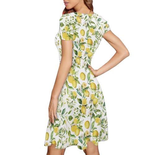Image of HUGS IDEA Womens Puffy Swing Midi Dress Round Neck Short Sleeve Party A-Line Dresses