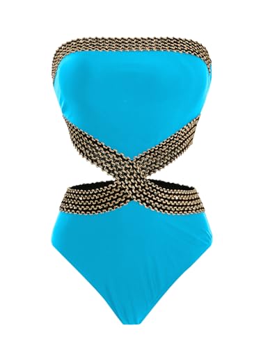 Image of Milumia Women's Stitch Detail Strapless One Piece Swimsuit Cut Out Bandeau Bathing Suit