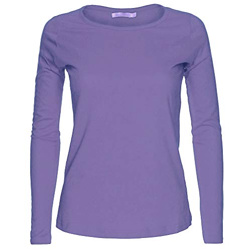 LessThanTenQuid Missloved® langärmliges, einfarbiges Damen-Top mit Rundhalsausschnitt, Größen 34-44 Gr. 34/36 DE, Flieder