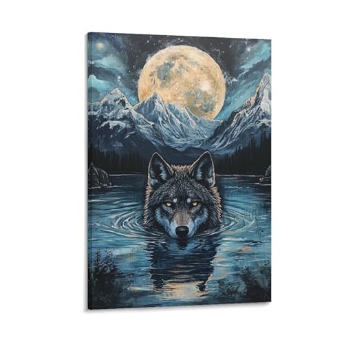 Tableau loup pour chambre et couloir moderne | Déco murale toile 50x75 cm