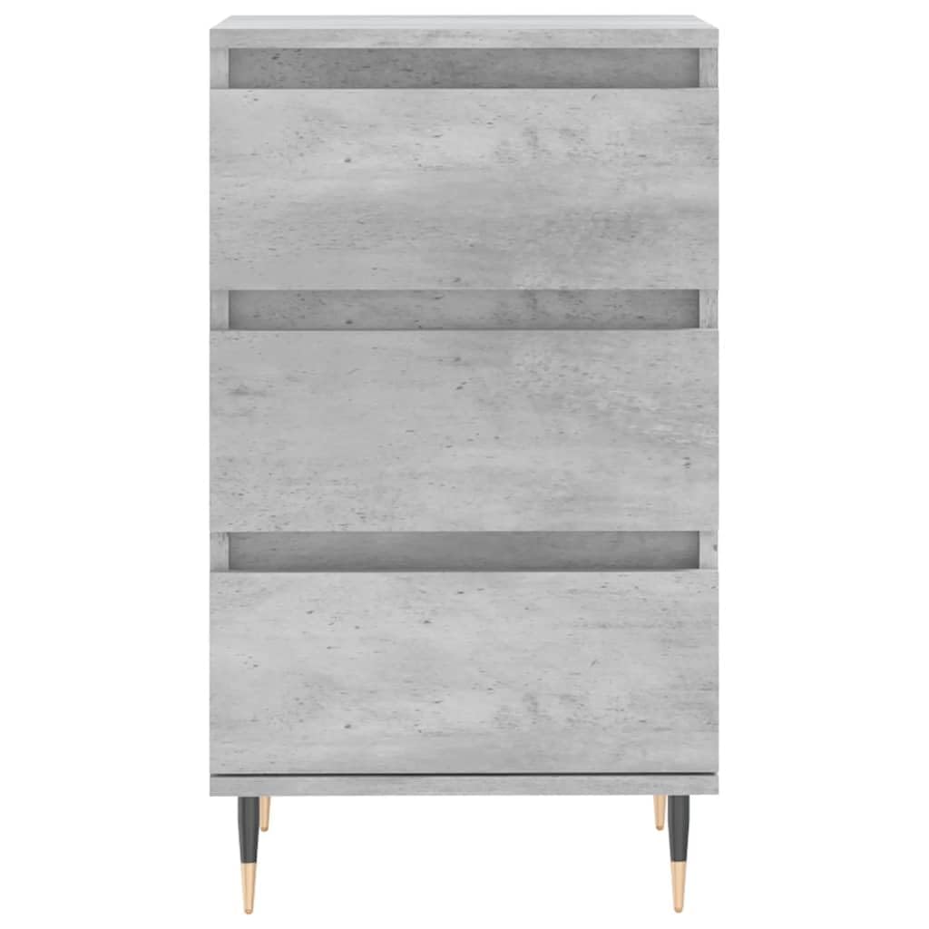 Credenza grigio cemento con 3 cassetti, 40 x 35 x 70 cm, in legno e gambe in metallo, moderno, per soggiorno e corridoio, con spazio e struttura stabile, per soggiorno e camera da letto