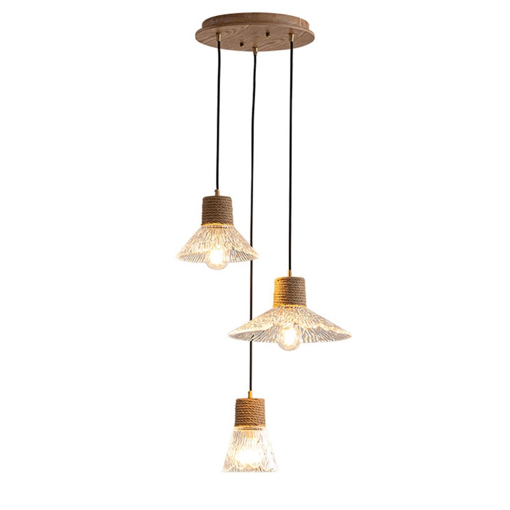 THKSGIV Ceiling Chandelier Lamp, 3-Light Glass Pendant Lamp Horn Shaped Patterned Hanging Light Fixtures Transparent Chandeliers Decor Minimalist Lighting for Dinning Room