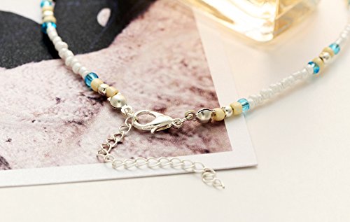 Zekui White Mini Bead Bracelet Beach Glass Beads Pearl Strings Women's Shell Blue Starfish Jewelry Handmade Adjustable Anklets Christmas Gifts 2Pcs #TOP3