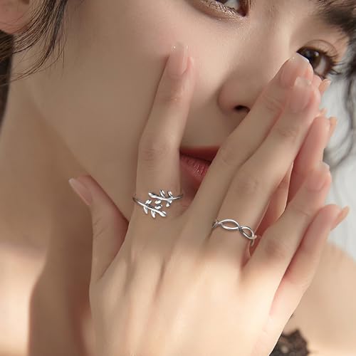 KALVICA 12 Pièces Bague Anneau Ouvert pour Femmes Filles Bague Vague Plume Coeur Infini Argent Bague Ensemble Réglable – vue 3