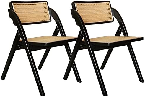 LXMZGZ Modern Folding Chairs Rattan Kitchen Dining Chair,Armless Side Chair for Dining Room Kitchen Balcony Small Space,18" Seat Height (Black)
