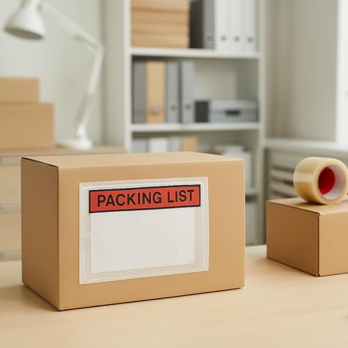 Selbstklebende Dokumententaschen 240x140mm, Packing List, Transparente Lieferscheintaschen für Sendungen, Rechnungen, Lieferscheine, Wasserfest mit starker Haftung – m-office (50 Stück)