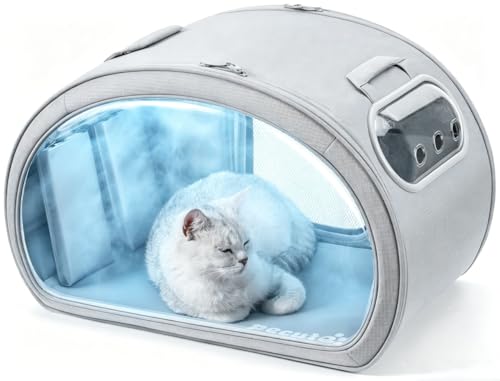 Pecute Katzenkühlhaus mit Kühlmatte – Faltbare Katzenhöhle mit Isolierung & 6 Kühlakkus, tragbares Katzenhaus mit transparentem Fenster, für Katzen & kleine Hunde