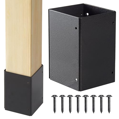Wanhork 304 Stainless Steel Adjustable Post Protector (Range 3.3-6in) Protect mailboxes Deck and Fences from rain and Damage to Maintenance Equipment (1set Black)