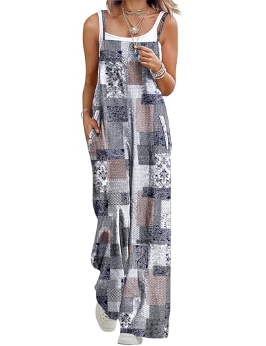 BOHOWE Womens Overalls Loose Casual Wide Leg Overalls One Piece Sleeveless Summer Jumpsuit with Adjustable Straps & Pockets Plus Size Romper Summer Fashion Clothes XL HPZ FL2FZ