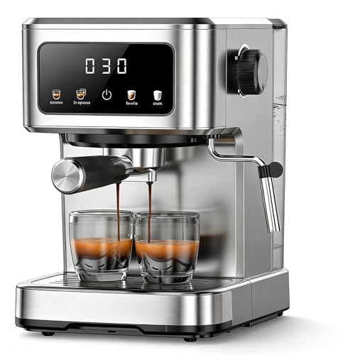 Havato 20 Bar Compact Espresso Machine with Steam Milk Frother，Professional Espresso Maker for Home and Office，1350W Touchscreen Cappuccino ＆ Latte Machine，57oz Detachable Water Tank，Black