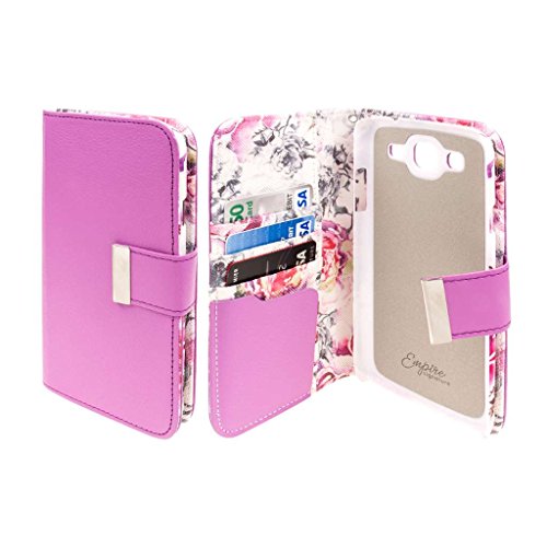 EMPIRE KLIX Klutch Designer Inner Hard Polycarbonate Felt Lining Wallet Case with Magnetic Flap and Hand Strap for Samsung Galaxy Mega 5.8 - Pink Faded Flowers