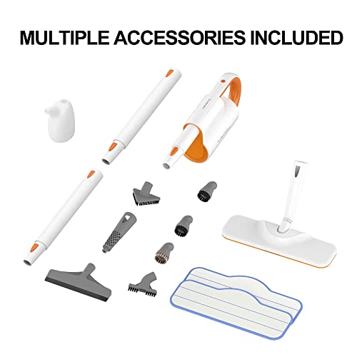 Newbealer Steam Mop & Detachable Handheld Cleaner, 250Ml 1200W Powerful Floor Steamer, 3 Adjustable Levels For Hardwood Laminates Tiles Car, 7 Multi-Purpose Accessories & 2 Washable Microfiber Pads #TOP6