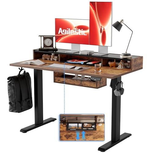 Agilestic 48-Inch Adjustable Glass Standing Desk with Storage