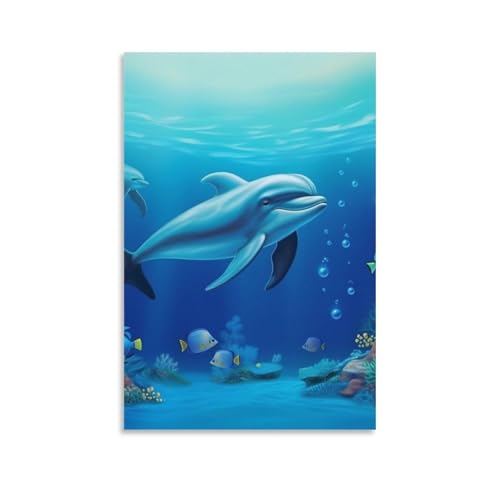 Toile murale dauphin de mer pour habiller un grand mur de chambre vide