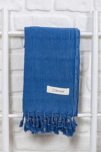 Bersuse 100% Cotton Troy Stonewashed Turkish Towel - 37x70 Inches, Blue - Thumbnail 5