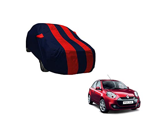 Image of Auto Hub Car Cover Compatible with Renault Pulse with Weather Proof, Mirror Pocket, Triple Stitched, Pulse Car Cover- Navy-Red