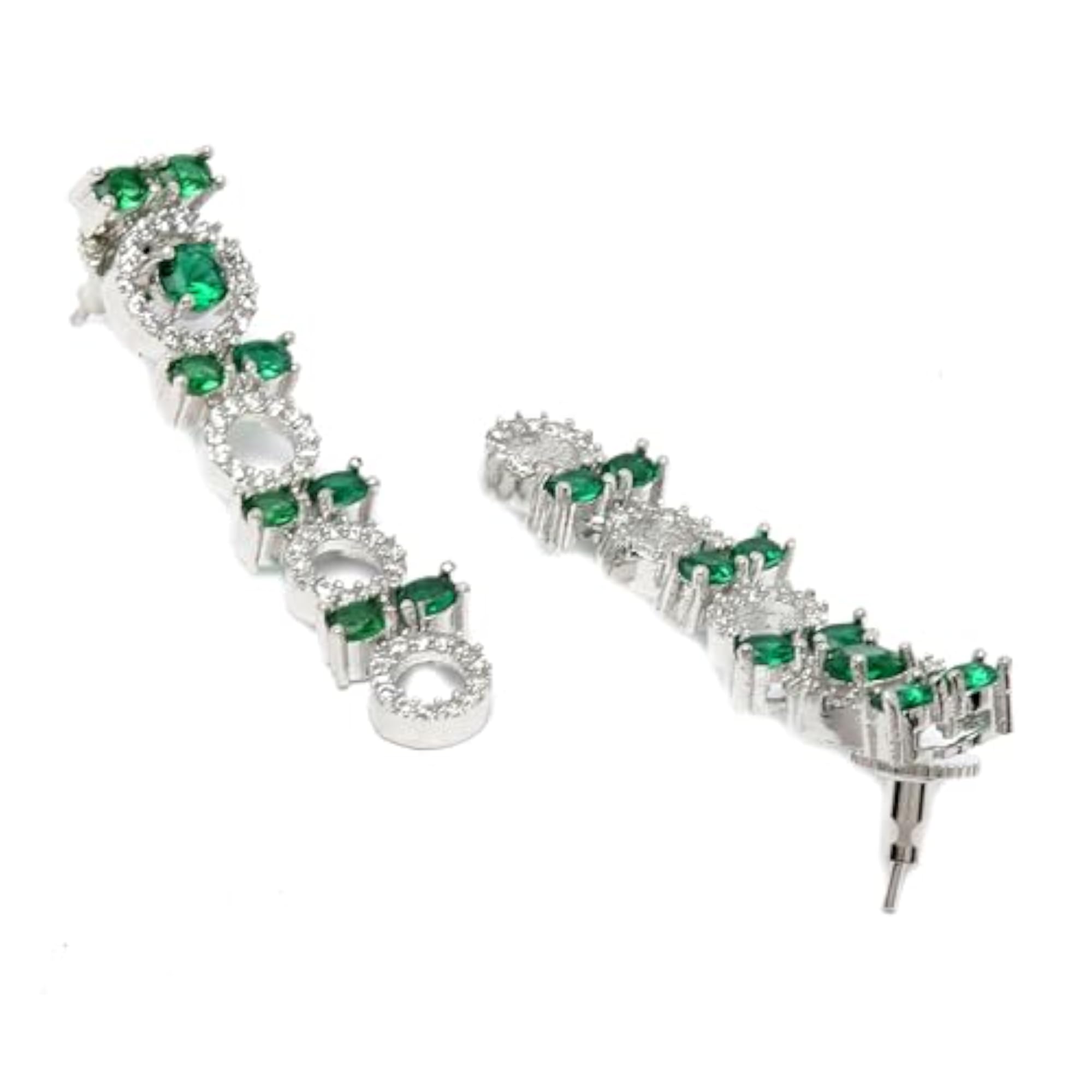 Circular American Diamond Long Necklace Earring Set