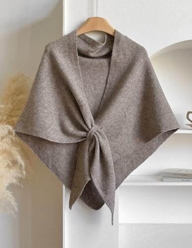 Shawl Wraps Women Pashmina Cardigan Triangle Cape Knit Shoulder Top Sweater Scarf for Fall Winter,01 Khaki