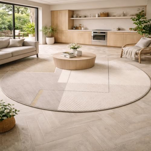 Tapis rond lavable antidérapant beige : la solution déco moderne sans contrainte de 100cm