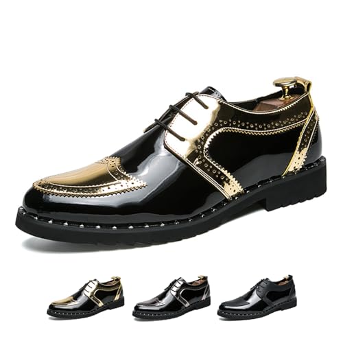 Men's Platform Brogue Oxfords Fashion Carved Patchwork Low Heel Lace up Dress Leather Shoes for Casual Business Office Wedding Formal Shoes