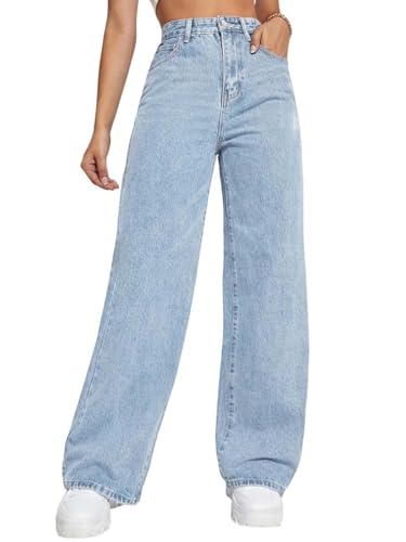 Image of KOTTY Women's High Rise Wide Leg Jeans|Cotton Blend Straight Fit Denim|Trendy Comfortable Casual Wear