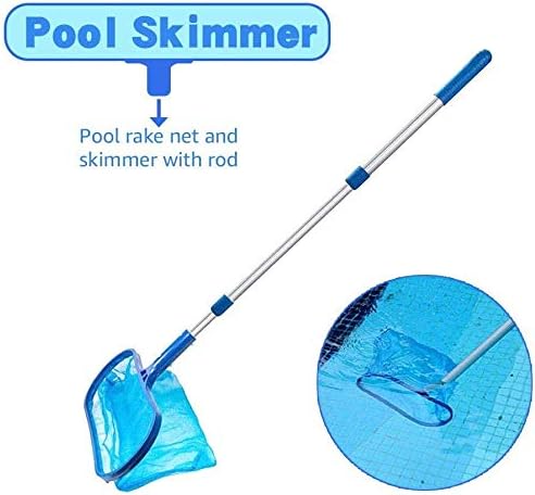 Pool Skimmer with Pole ，Premium Deep Bag Leaf Rake with 4 Feet Heavy Duty Adjustable Telescopic Aluminium Pole,Fine Mesh Net,Sturdy Frame, Strong Grip Handle, Suitable For Swimming Pools ,Hot Tubs
