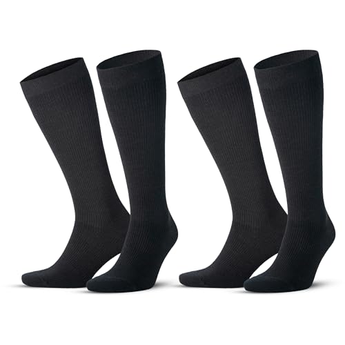 GoWith Unisex Black Merino Wool Graduated Compression Socks, 15-20 mmHg Thermal Travel Knee High Socks for Men & Women